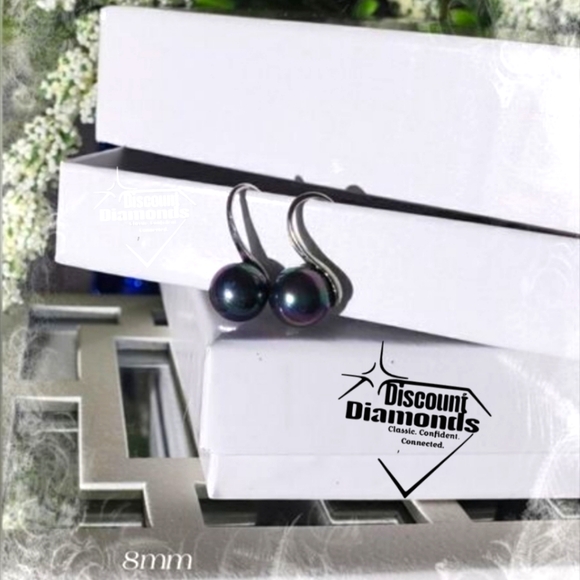 Tahitian 10mm Black South Sea Shell Pearl Earrings 925 Silver - Picture 1 of 5